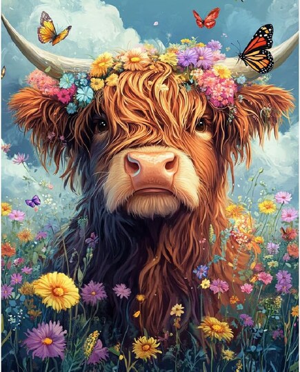 Citrus; Highland Cow Paint by Numbers Kit for Adults Beginners, Cow DIY Acrylic Painting on Canvas, Easy Farm Animal Art Craft Kit for Home Wall Decor Gift, 16x20 Inch, Unframed; Category:Paint by Numbers; Image:1